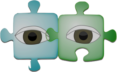 A diagram representing Etuaptmumk (Two-Eyed Seeing). Two eyes are drawn on puzzle pieces. The pieces are connected to each other.