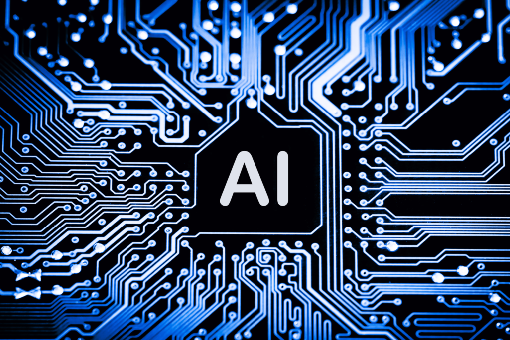 Text "AI" surrounded by many lines and dots