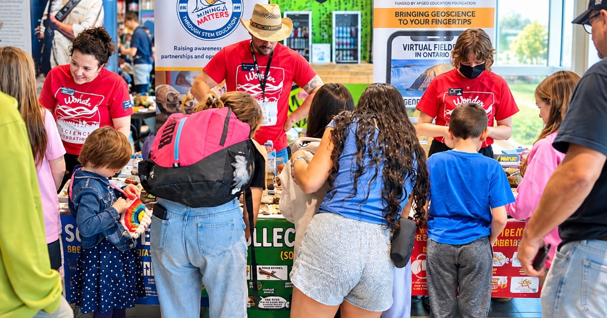 Families participating in an interactive geoscience education and public outreach event in Ontario